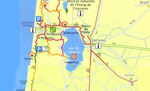 Carte des Pistes cyclables lacanau
