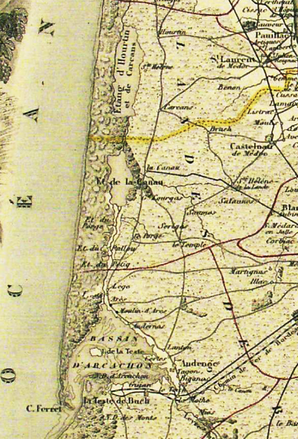 Carte de la Gironde grand lac du medoc 1852