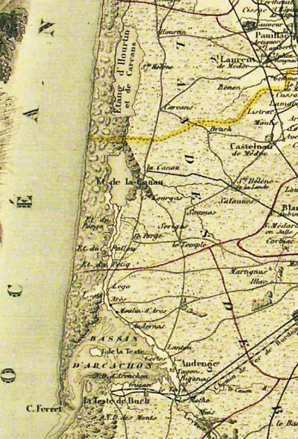 Carte de la Gironde  grand lac du medoc 1852